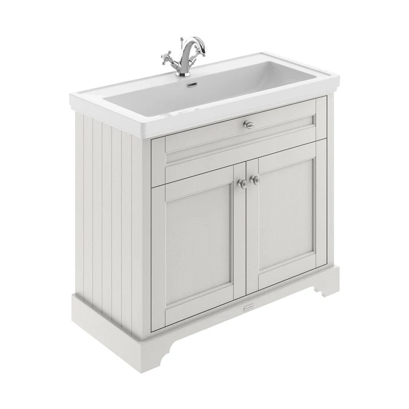 Hudson Reed Old London 1000mm 2-door Unit & Classic Fireclay Basin 1th Trad Timeless Sand Fireclay,MDF Vinyl Textured Woodgrain 867x1030x470mm