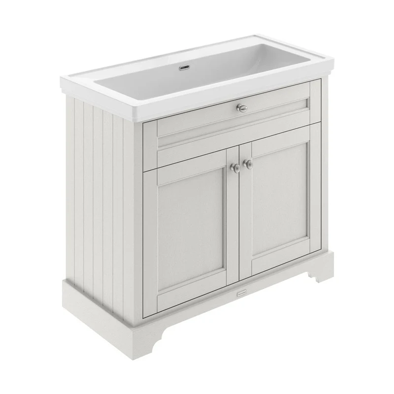 Hudson Reed Old London 1000mm 2-door Unit & Classic Fireclay Basin 0th Trad Timeless Sand Fireclay,MDF Vinyl Textured Woodgrain 867x1020x470mm