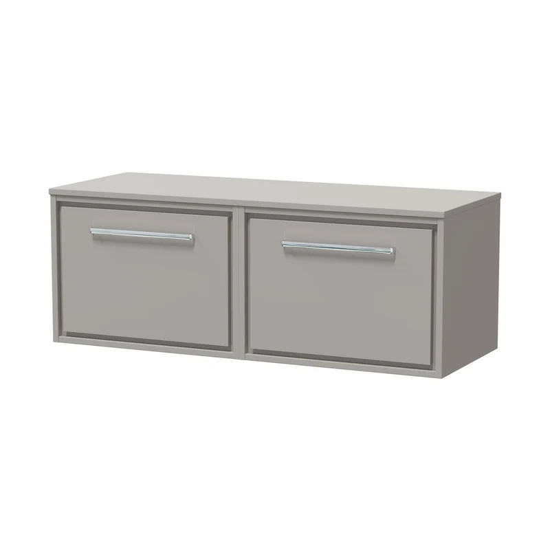 Hudson Reed Lille 1200mm Wall Hung Single Drawer Vanity With Worktop Contemp Pebble Grey MFC Smooth Matt 449x605x460mm