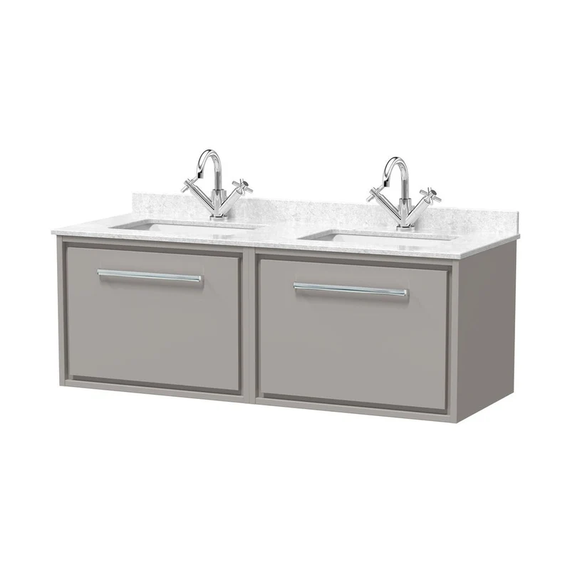Hudson Reed Lille 1200mm Wall Hung Single Drawer Vanity With Marble Worktop Basin Contemp Pebble Grey MFC Smooth Matt,vitreous China 509x1220x470mm