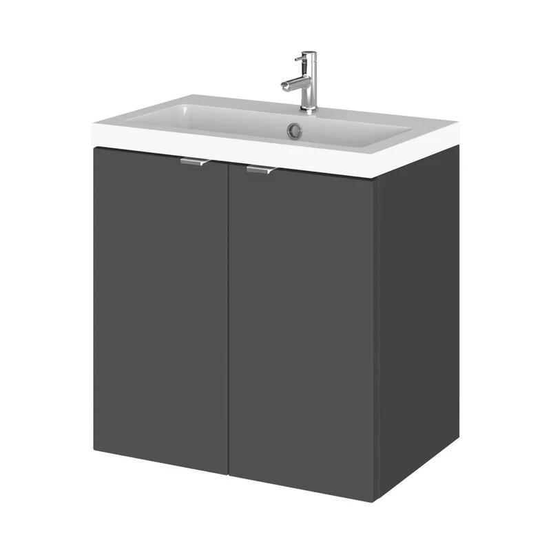 Hudson Reed Fusion 500mm Vanity Unit & Basin Contemp Gloss Grey MFC Painted Gloss 579x505x360mm - CBI940