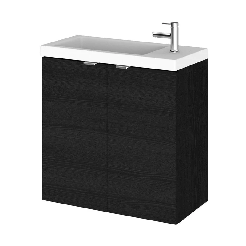 Hudson Reed Fusion 500mm Vanity Unit & Basin Contemp Charcoal Black MFC Textured Woodgrain 579x505x260mm