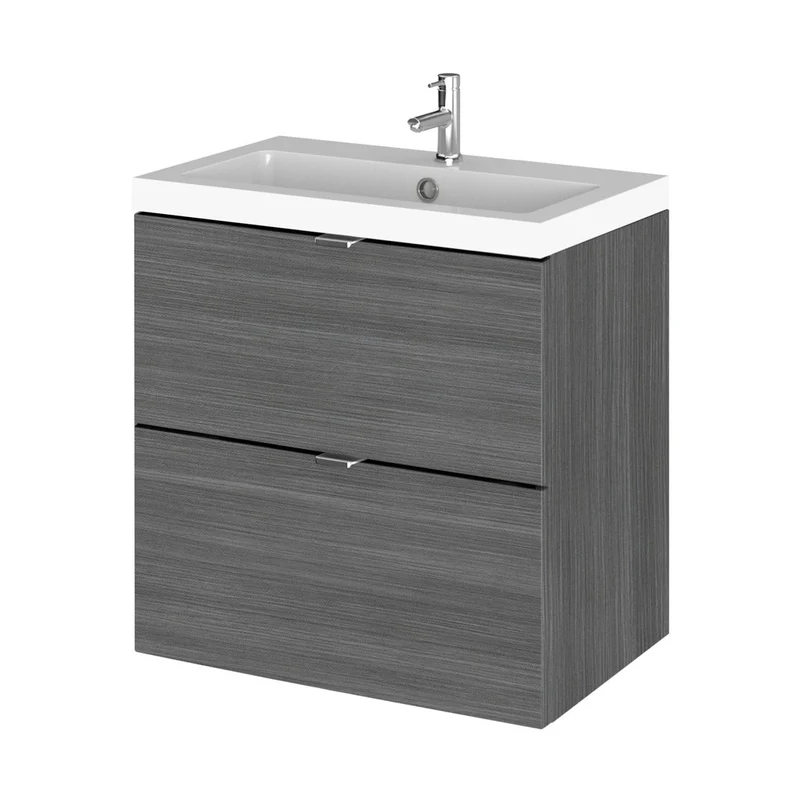 Hudson Reed Fusion 500mm Vanity Unit & Basin Contemp Anthracite Woodgrain MFC Textured Woodgrain 579x505x360mm - CBI541