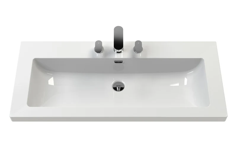 Lille 800mm Wall Hung 2 Drawer Vanity Unit & Modern Fireclay Basin With 3 Tap Holes - Fern Green Matt