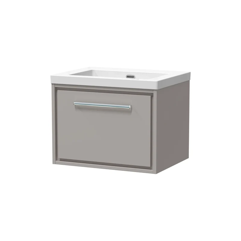 Lille 600mm Wall Hung 1 Drawer Vanity Unit & Modern Fireclay Basin With No Tap Holes - Pebble Grey Matt
