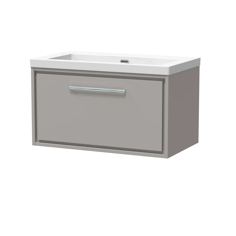 Lille 800mm Wall Hung 1 Drawer Vanity Unit & Modern Fireclay Basin With No Tap Holes - Pebble Grey Matt