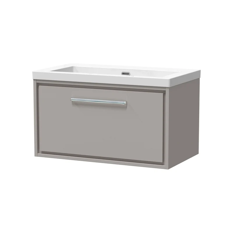 Lille 800mm Wall Hung 1 Drawer Vanity Unit & Modern Fireclay Basin With No Tap Holes - Pebble Grey Matt