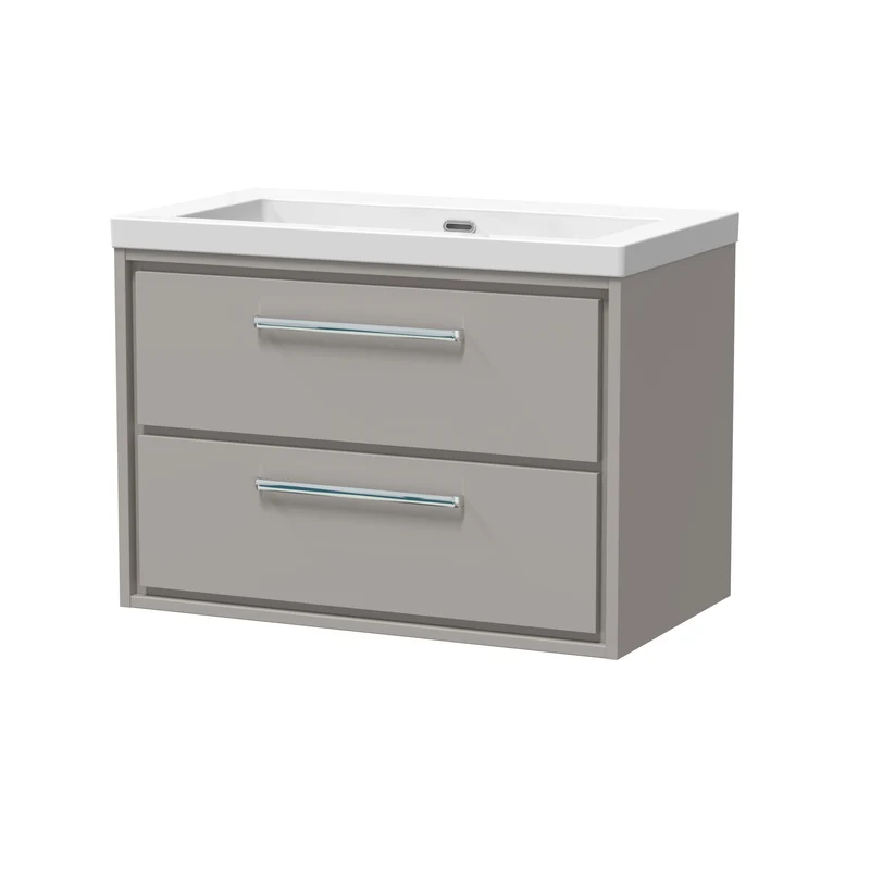 Lille 800mm Wall Hung 2 Drawer Vanity Unit & Modern Fireclay Basin With No Tap Holes - Pebble Grey Matt