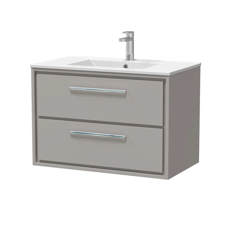 Lille 800mm Wall Hung 2 Drawer Vanity Unit & Minimalist Ceramic Basin - Pebble Grey Matt