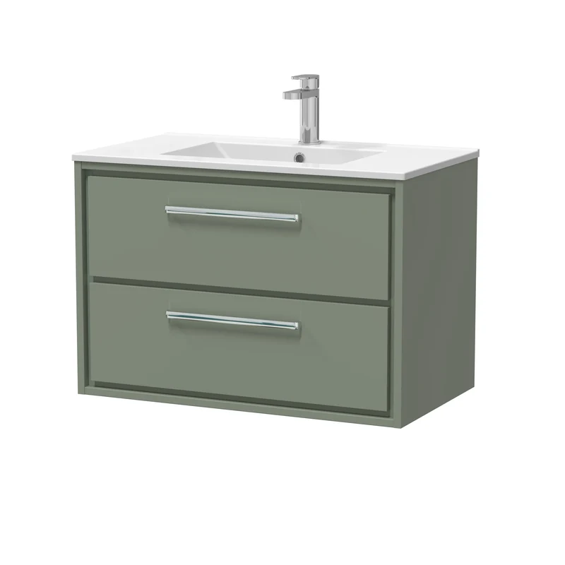 Lille 800mm Wall Hung 2 Drawer Vanity Unit & Minimalist Ceramic Basin - Fern Green Matt
