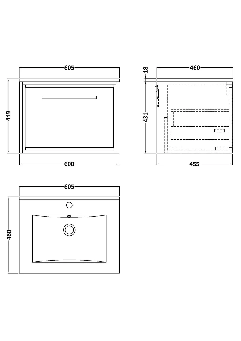 Lille 600mm Wall Hung 1 Drawer Vanity Unit & Minimalist Ceramic Basin - Fern Green Matt