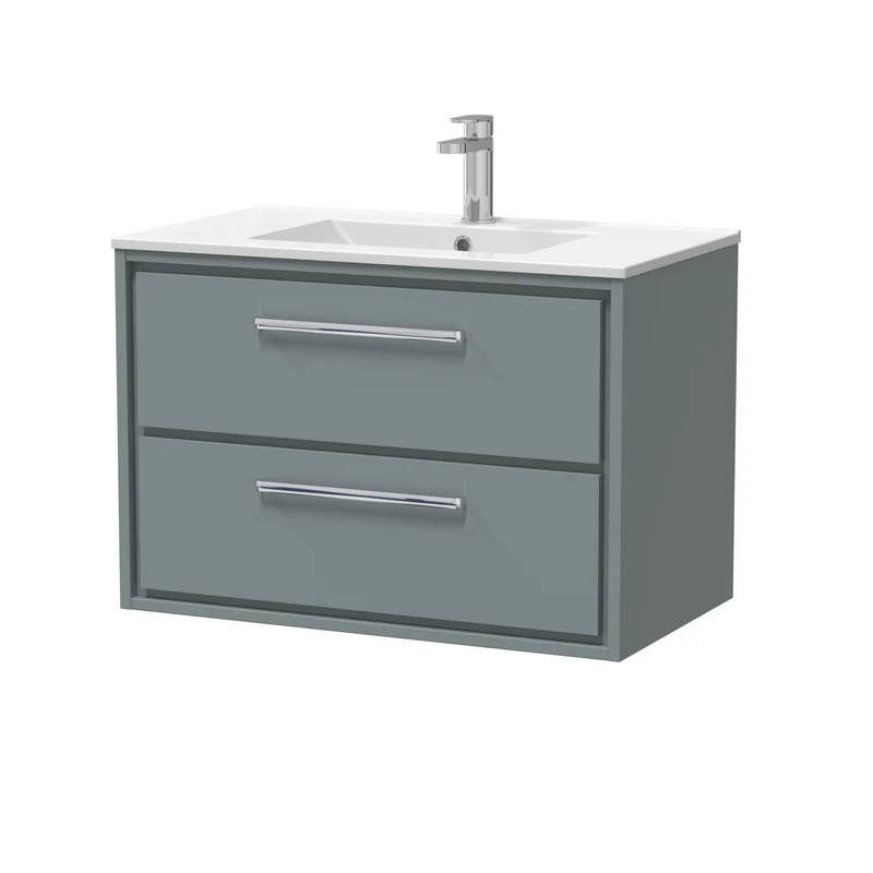 Lille 800mm Wall Hung 2 Drawer Vanity Unit & Minimalist Ceramic Basin - Coastal Grey Matt