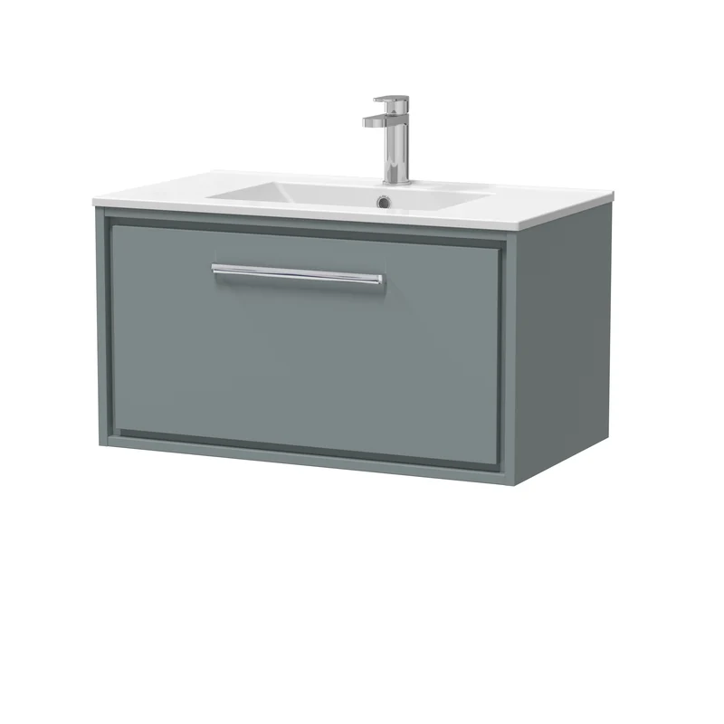 Lille 800mm Wall Hung 1 Drawer Vanity Unit & Minimalist Ceramic Basin - Coastal Grey Matt