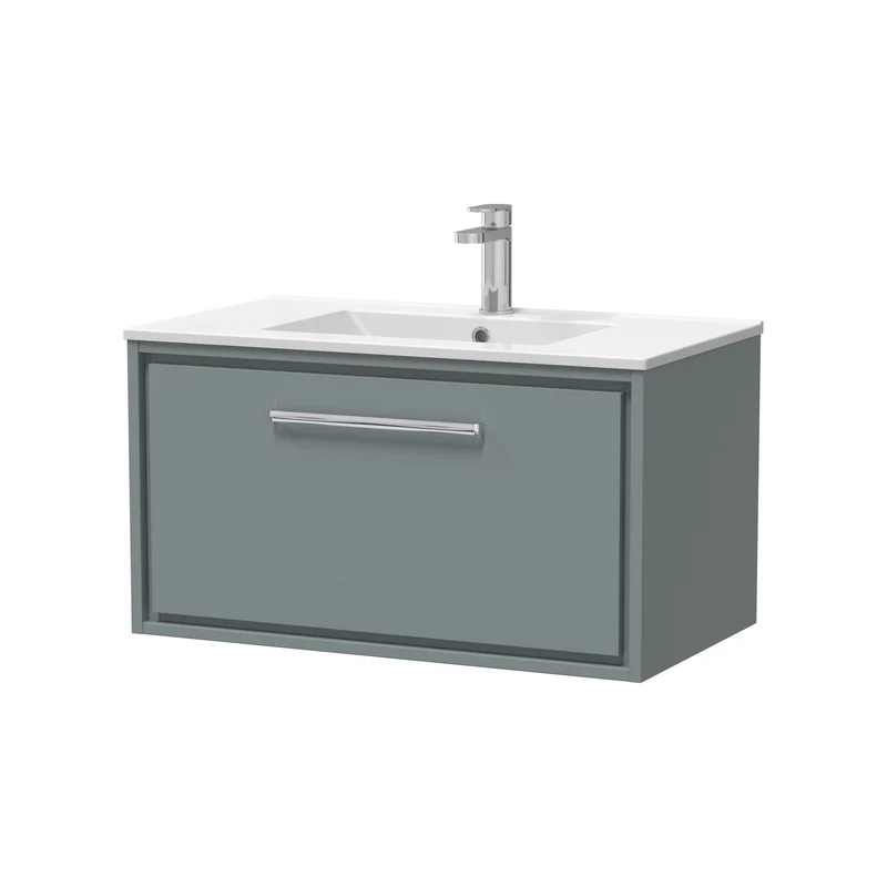 Lille 800mm Wall Hung 1 Drawer Vanity Unit & Minimalist Ceramic Basin - Coastal Grey Matt