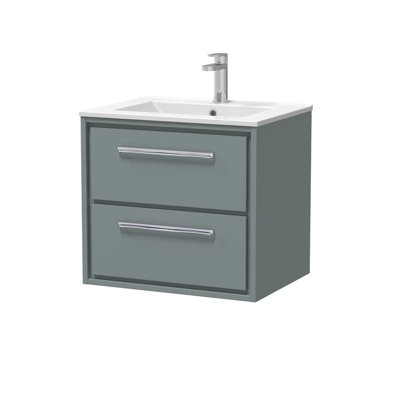 Lille 600mm Wall Hung 2 Drawer Vanity Unit & Minimalist Ceramic Basin - Coastal Grey Matt