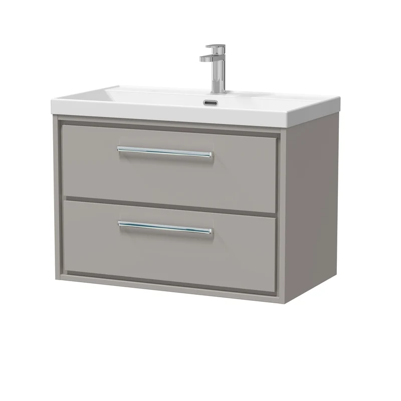 Lille 800mm Wall Hung 2 Drawer Vanity Unit & Thin Edge Ceramic Basin - Pebble Grey Matt