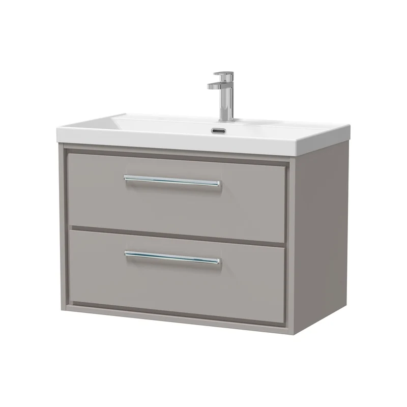 Lille 800mm Wall Hung 2 Drawer Vanity Unit & Thin Edge Ceramic Basin - Pebble Grey Matt
