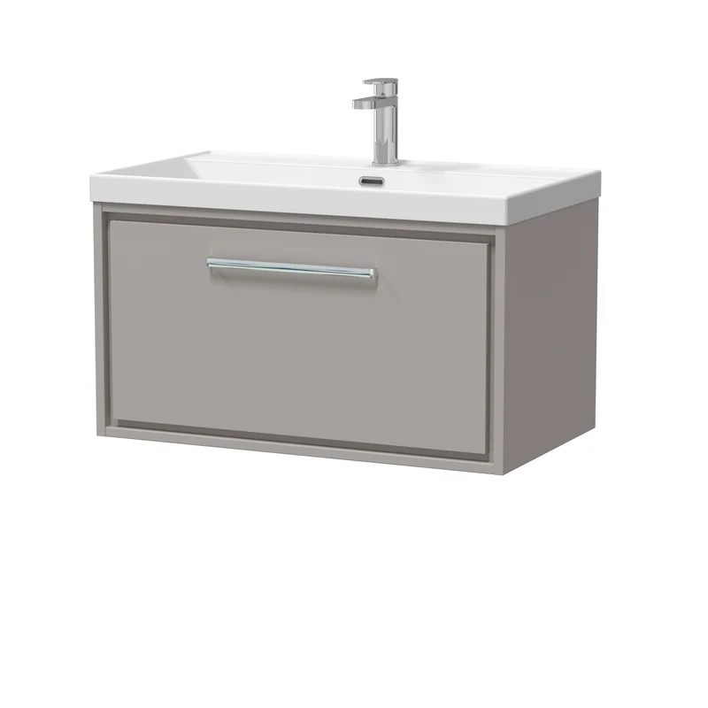 Lille 800mm Wall Hung 1 Drawer Vanity Unit & Thin Edge Ceramic Basin - Pebble Grey Matt