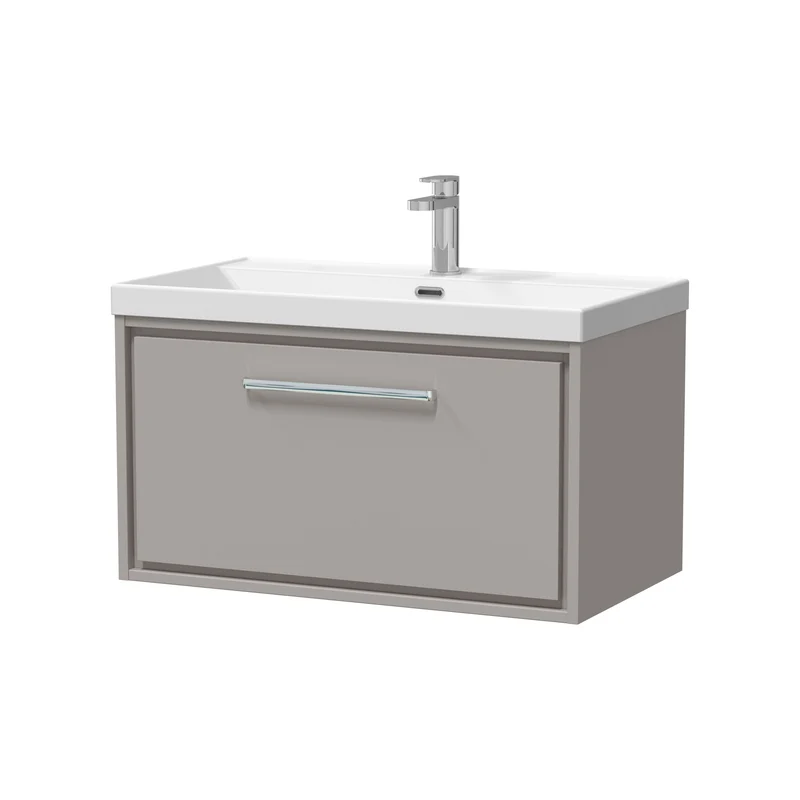 Lille 800mm Wall Hung 1 Drawer Vanity Unit & Thin Edge Ceramic Basin - Pebble Grey Matt