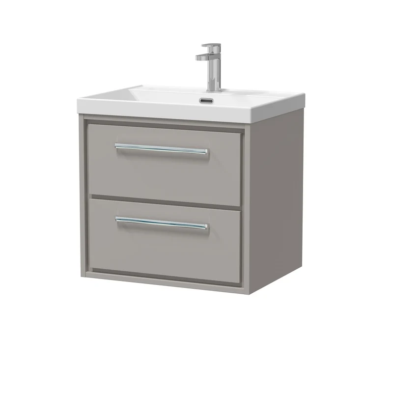 Lille 600mm Wall Hung 2 Drawer Vanity Unit & Thin Edge Ceramic Basin - Pebble Grey Matt