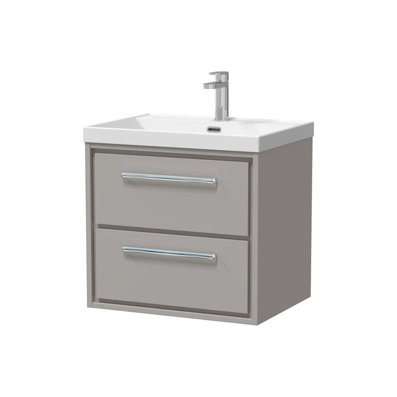 Lille 600mm Wall Hung 2 Drawer Vanity Unit & Thin Edge Ceramic Basin - Pebble Grey Matt
