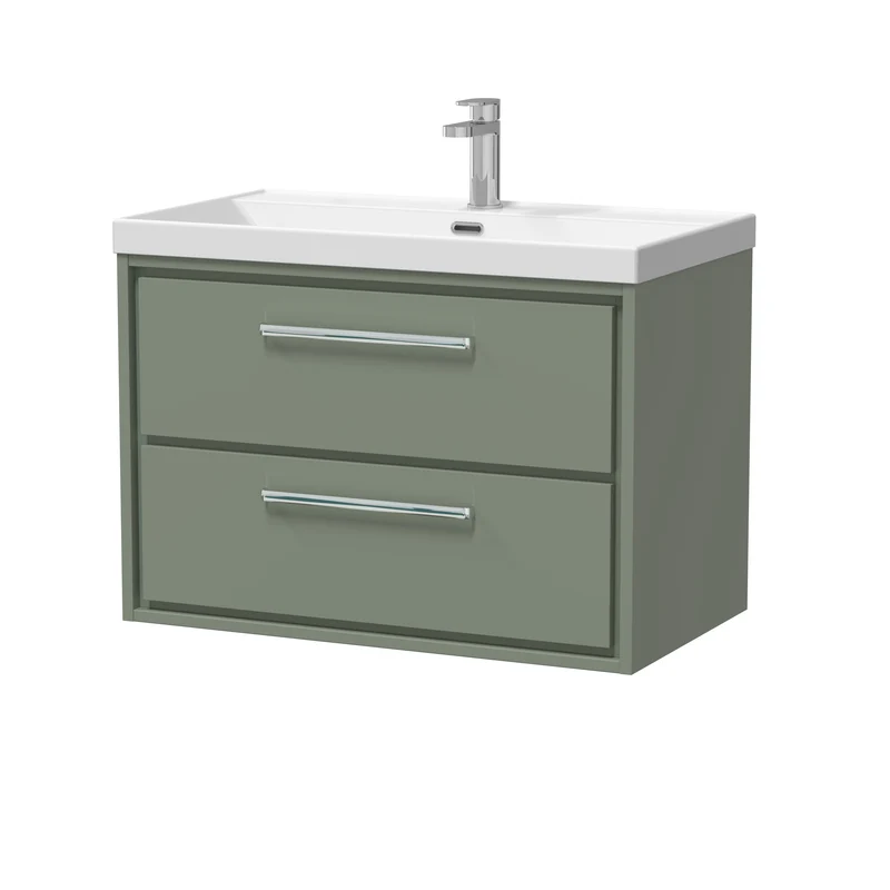 Lille 800mm Wall Hung 2 Drawer Vanity Unit & Thin Edge Ceramic Basin - Fern Green Matt
