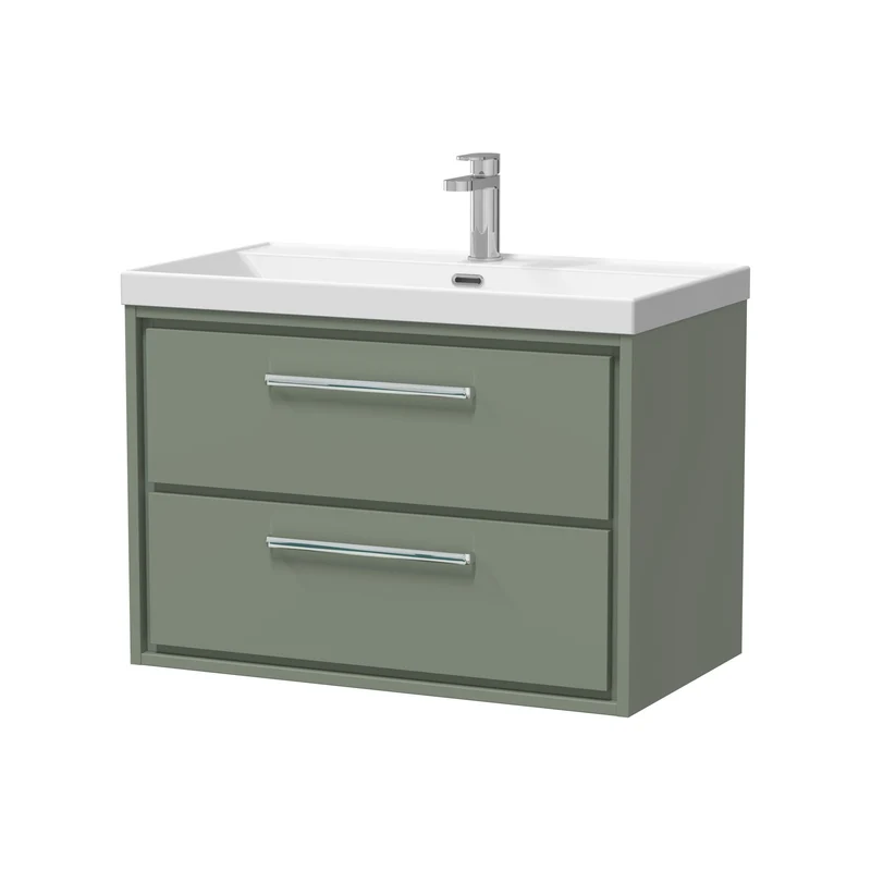 Lille 800mm Wall Hung 2 Drawer Vanity Unit & Thin Edge Ceramic Basin - Fern Green Matt