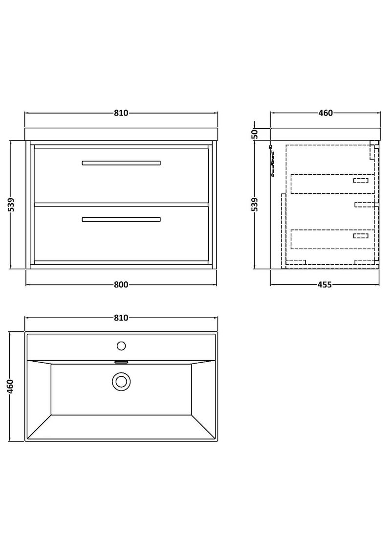 Lille 800mm Wall Hung 2 Drawer Vanity Unit & Thin Edge Ceramic Basin - Fern Green Matt