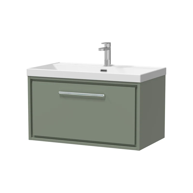 Lille 800mm Wall Hung 1 Drawer Vanity Unit & Thin Edge Ceramic Basin - Fern Green Matt