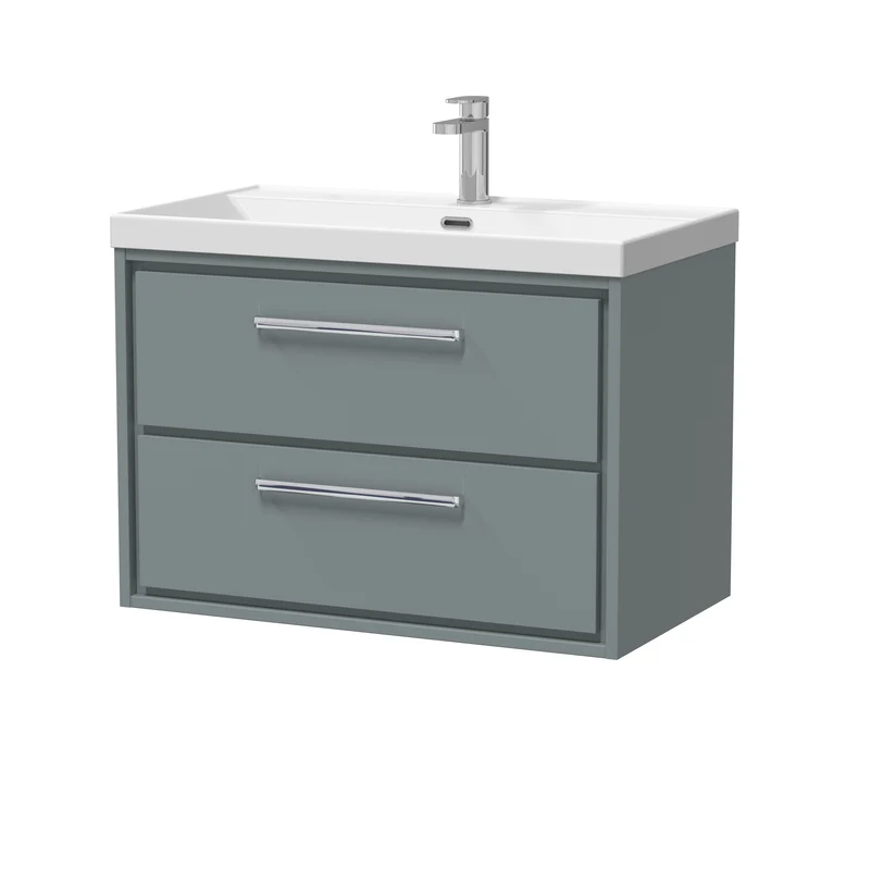 Lille 800mm Wall Hung 2 Drawer Vanity Unit & Thin Edge Ceramic Basin - Coastal Grey Matt