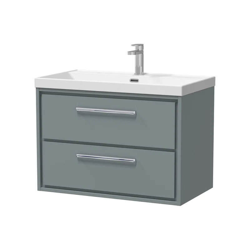 Lille 800mm Wall Hung 2 Drawer Vanity Unit & Thin Edge Ceramic Basin - Coastal Grey Matt