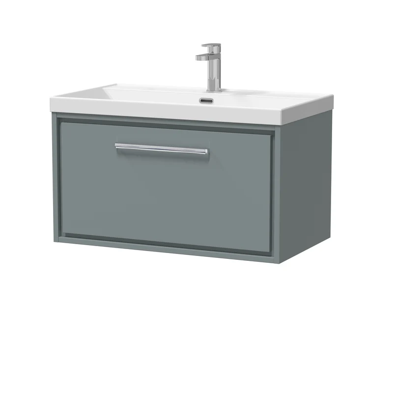 Lille 800mm Wall Hung 1 Drawer Vanity Unit & Thin Edge Ceramic Basin - Coastal Grey Matt