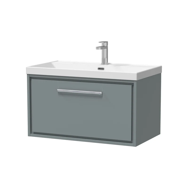 Lille 800mm Wall Hung 1 Drawer Vanity Unit & Thin Edge Ceramic Basin - Coastal Grey Matt