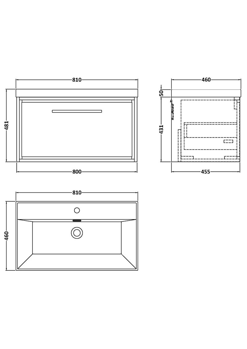 Lille 800mm Wall Hung 1 Drawer Vanity Unit & Thin Edge Ceramic Basin - Coastal Grey Matt