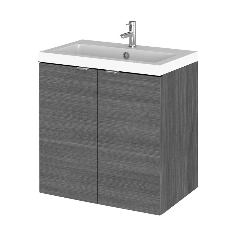 Hudson Reed Fusion 500mm Vanity Unit & Basin Contemp Anthracite Woodgrain MFC Textured Woodgrain 579x505x360mm - CBI540