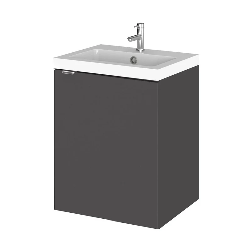 Hudson Reed Fusion 400mm Vanity Unit & Basin Contemp Gloss Grey MFC Painted Gloss 579x405x360mm