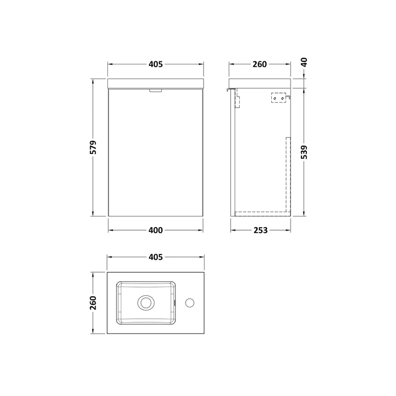 Hudson Reed Fusion 400mm Vanity Unit & Basin Contemp Gloss Grey MFC Painted Gloss 579x405x260mm