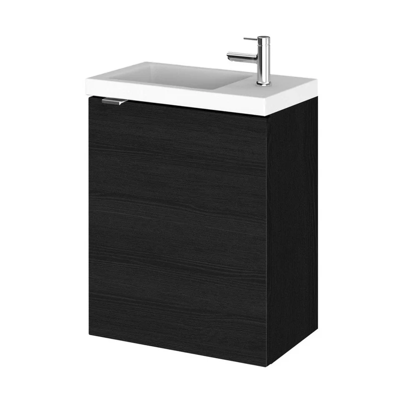 Hudson Reed Fusion 400mm Vanity Unit & Basin Contemp Charcoal Black MFC Textured Woodgrain 579x405x260mm
