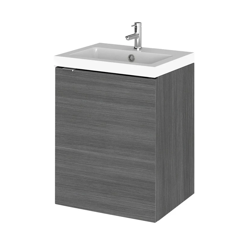 Hudson Reed Fusion 400mm Vanity Unit & Basin Contemp Anthracite Woodgrain MFC Textured Woodgrain 579x405x360mm