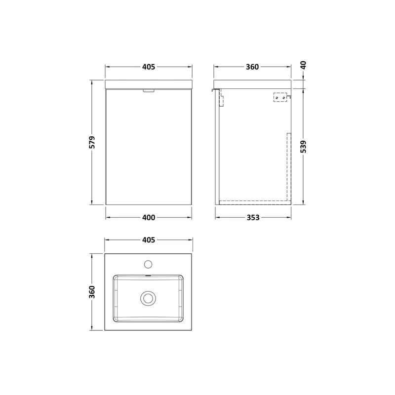 Hudson Reed Fusion 400mm Vanity Unit & Basin Contemp Anthracite Woodgrain MFC Textured Woodgrain 579x405x360mm