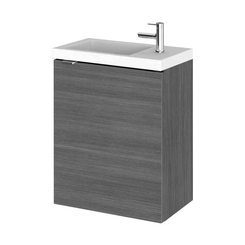 Hudson Reed Fusion 400mm Vanity Unit & Basin Contemp Anthracite Woodgrain MFC Textured Woodgrain 579x405x260mm