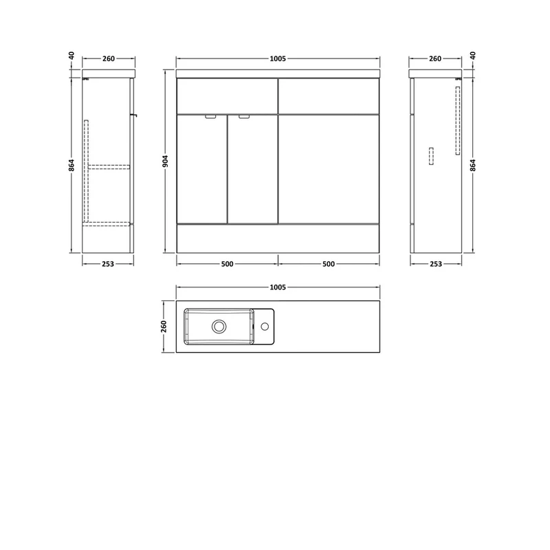 Hudson Reed Fusion 1000mm Combination Vanity & Wc Compact Contemp Gloss Grey MFC Painted Gloss 904x1005x260mm