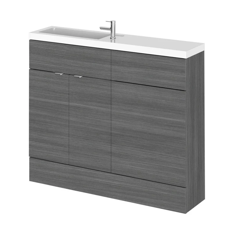 Hudson Reed Fusion 1000mm Combination Vanity & Wc Compact Contemp Anthracite Woodgrain MFC Textured Woodgrain 904x1005x260mm