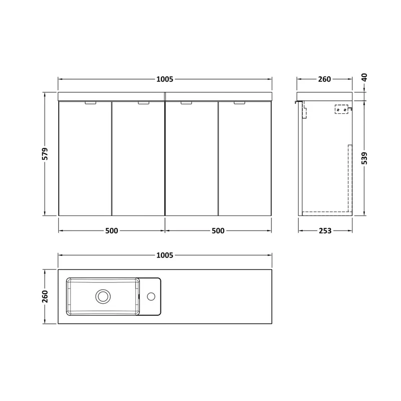 Hudson Reed Fusion 1000mm Combination Vanity Compact Contemp Gloss Grey MFC Painted Gloss 579x1005x260mm