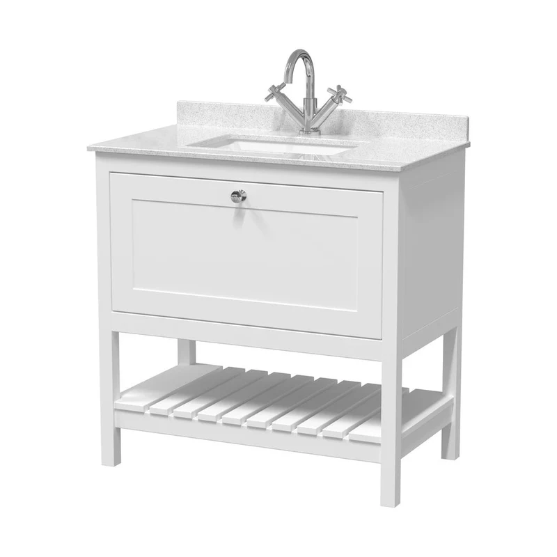 Hudson Reed Bexley 800mm Floor Standing Vanity & Marble Top 1th Trad Pure White MDF Vinyl Smooth Matt 814x820x463mm
