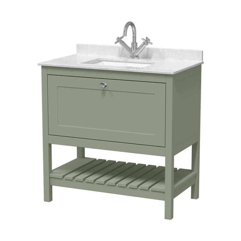 Hudson Reed Bexley 800mm Floor Standing Vanity & Marble Top 1th Trad Fern Green MDF Vinyl Smooth Matt 814x820x463mm