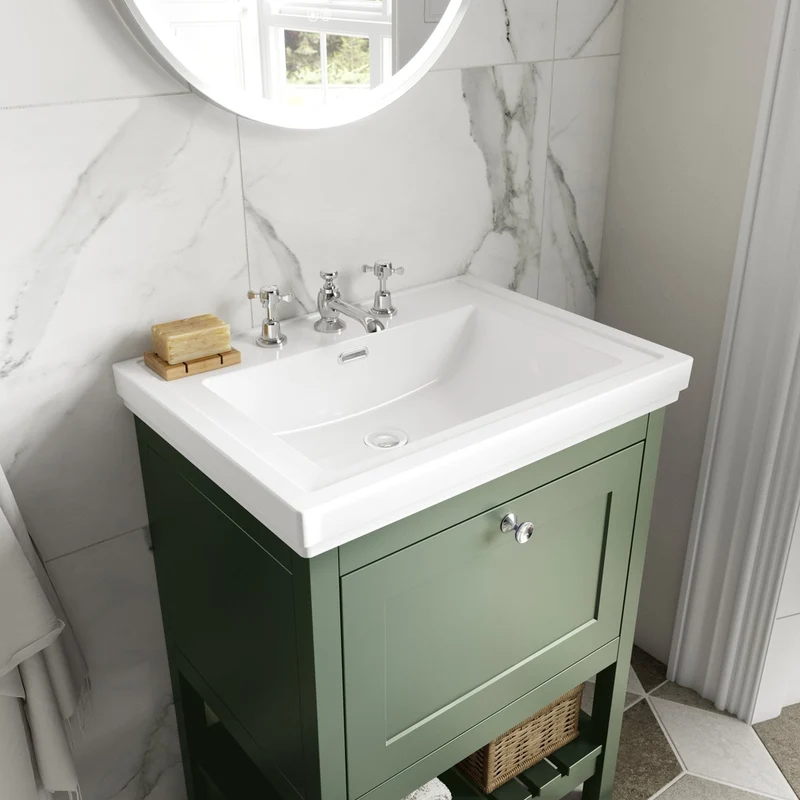 Hudson Reed Bexley 800mm Floor Standing Vanity & Basin 3th Trad Fern Green Fireclay,MDF Vinyl Smooth Matt 865x830x470mm