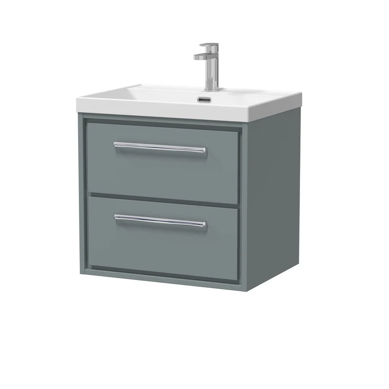 Lille 600mm Wall Hung 2 Drawer Vanity Unit & Thin Edge Ceramic Basin - Coastal Grey Matt