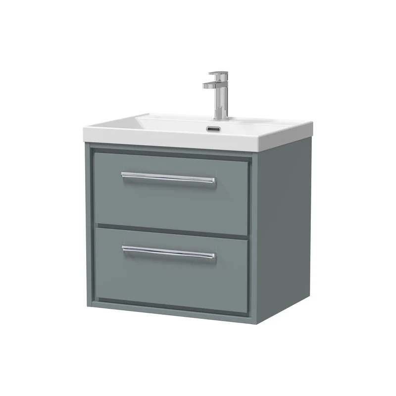 Lille 600mm Wall Hung 2 Drawer Vanity Unit & Thin Edge Ceramic Basin - Coastal Grey Matt