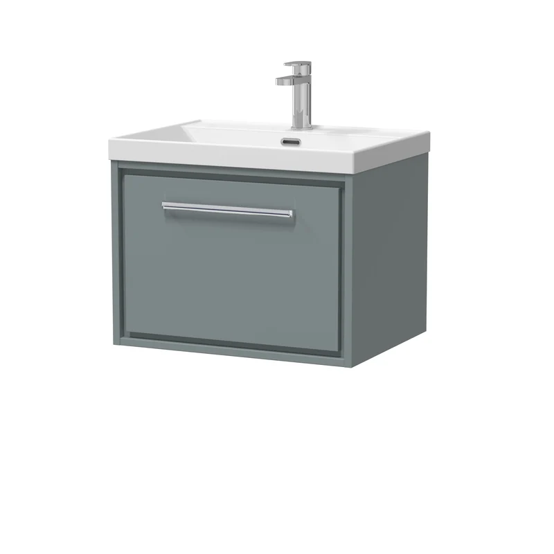 Lille 600mm Wall Hung 1 Drawer Vanity Unit & Thin Edge Ceramic Basin - Coastal Grey Matt